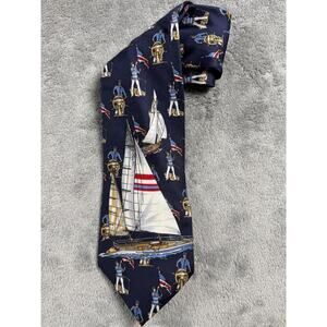Alynn Neckwear Mens Navy Blue Nautical Sailboat Silk Tie Made in USA‎ Novelty